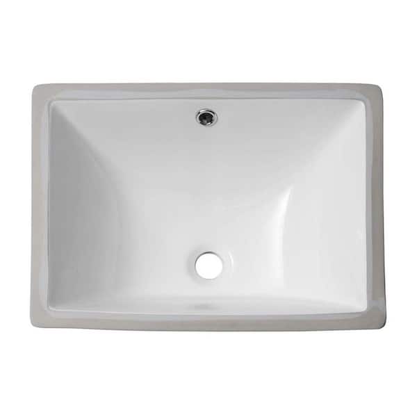 18.5 in. Undermount Rectangular Bathroom Sink with Overflow in White Ceramic