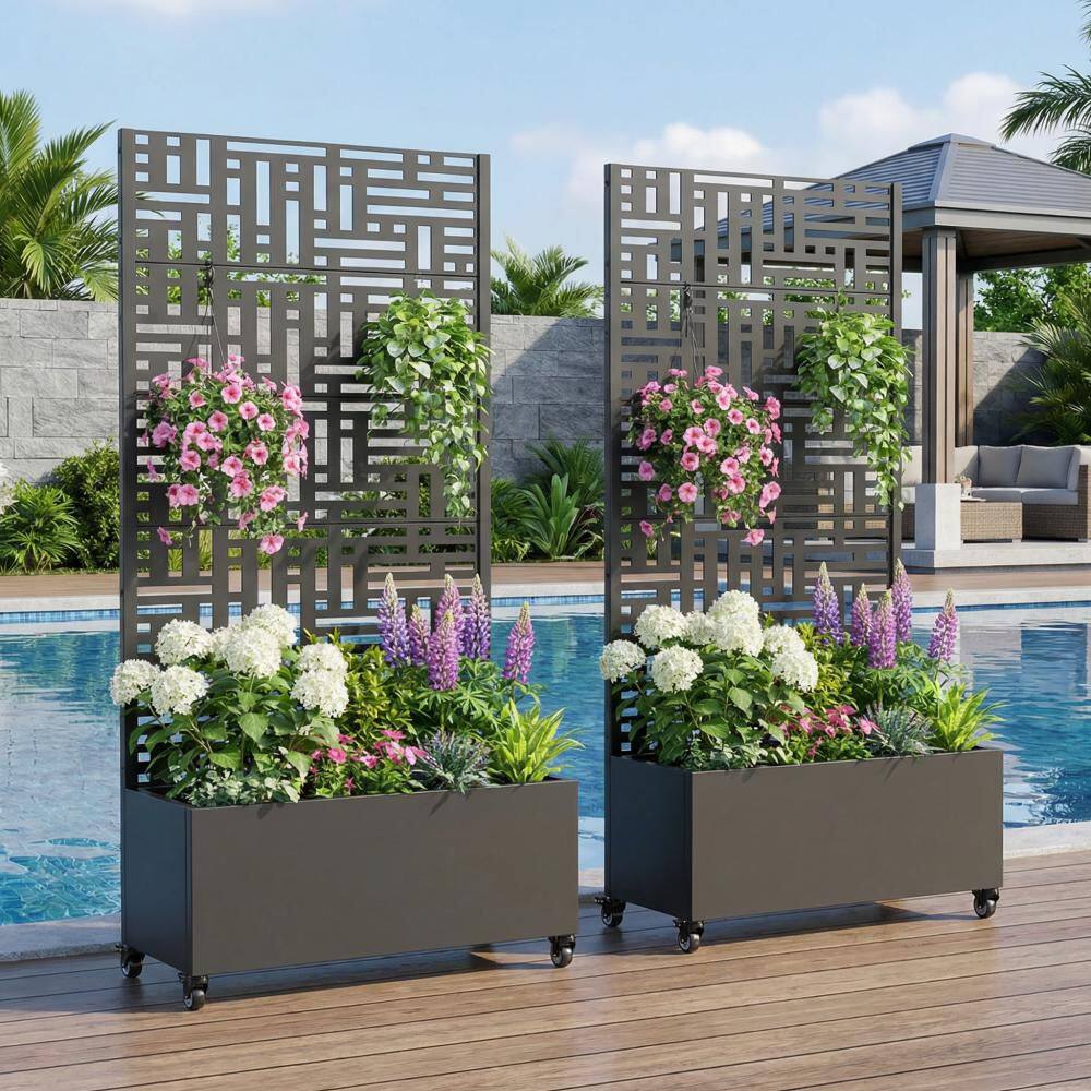 72 in. H x 35 in. W Metal Black Rectangle Pots and Planter Raised Box with Trellis for Vine Climbing Plants(Set of 2) price history on PriceWatchPro