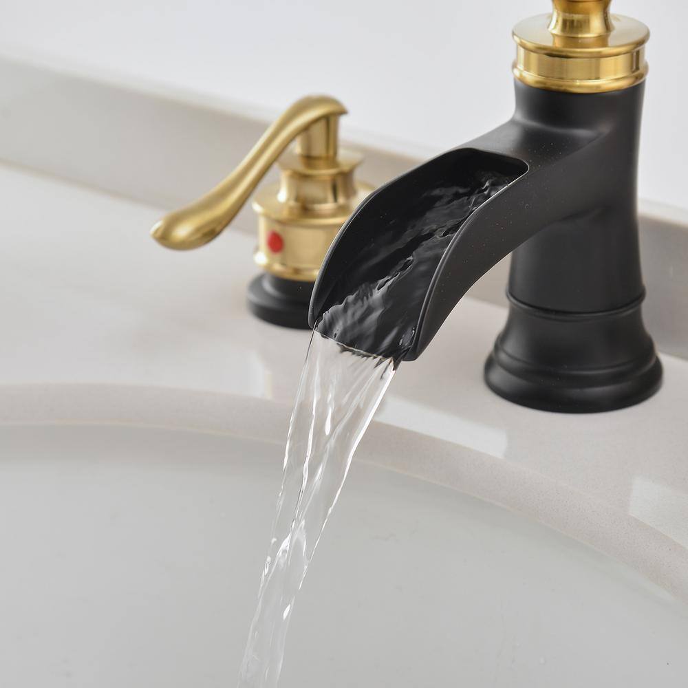 Gold and Black Widespread Double Handle Waterfall Faucet