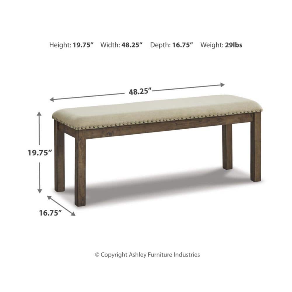 Nutmeg Brown Upholstered Bench with Nailhead Trim