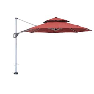 11 ft. Navy Brick Red Cantilever Octagonal Outdoor Umbrella With Umbrella Cover 360° Rotating Foot Pedal