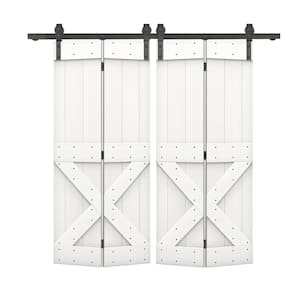 48 in. x 84 in. Mini X Series Pure White Stained DIY Wood Double Bi-Fold Barn Doors with Sliding Hardware Kit