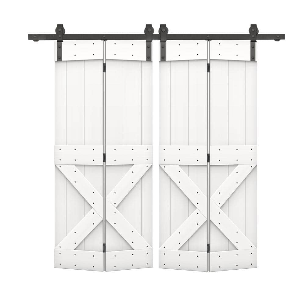 44 in. x 80 in. Mini X Series Solid Core Pure White Stained DIY Wood Double Bi-Fold Doors with Sliding Hardware Kit price history on PriceWatchPro