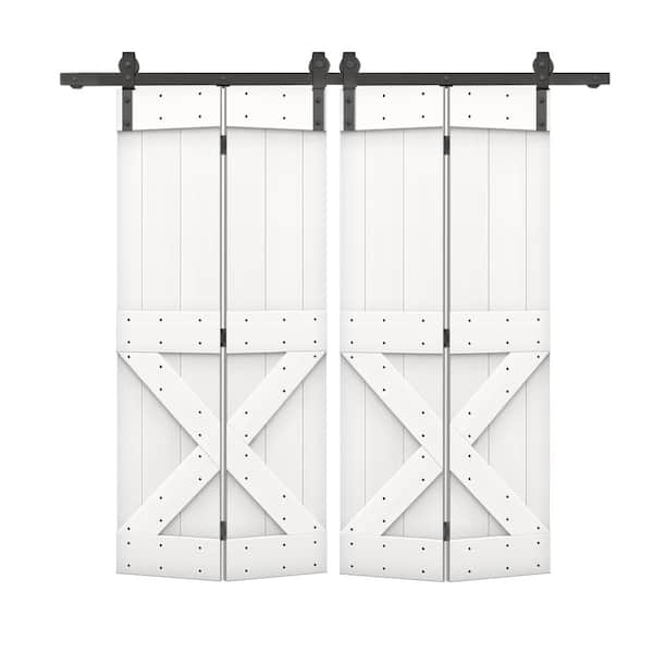 CALHOME 52 in. x 84 in. Mini X Series Solid Core Pure White Stained DIY Wood Double Bi-Fold Barn Doors with Sliding Hardware Kit