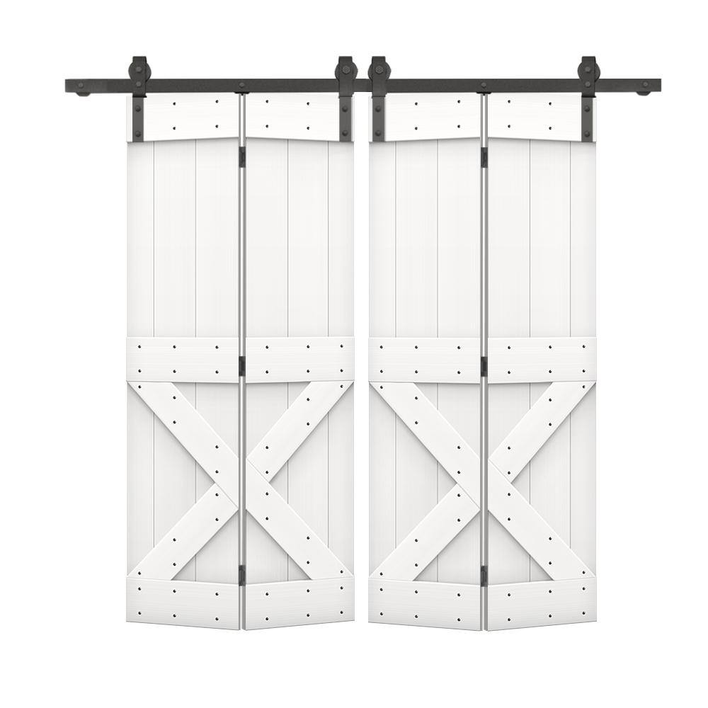 64 in. x 80 in. Mini X Series Solid Core Pure White Stained DIY Wood Double Bi-fold Doors with Sliding Hardware Kit price history on PriceWatchPro