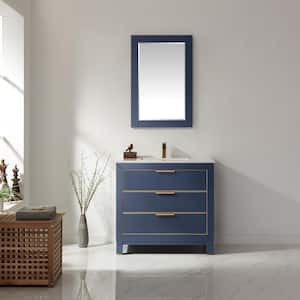 Jackson 36 in. Single Bathroom Vanity Set in Royal Blue and Composite Carrara White Stone Countertop with Mirror