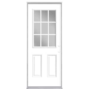 32 in. x 80 in. 9 Lite Left Hand Inswing Painted Steel Prehung Front Exterior Door No Brickmold