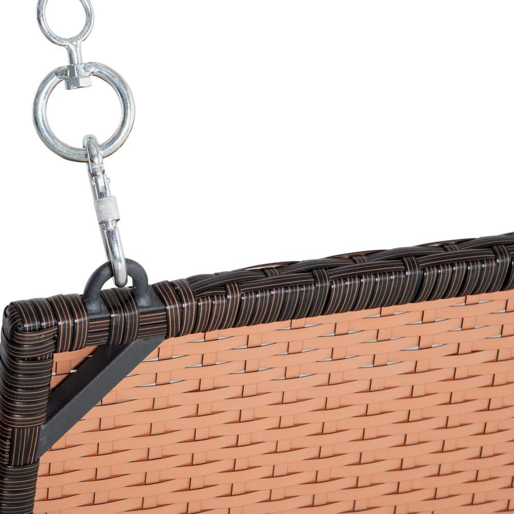 Mix Brown Wicker 2-Person Hanging Porch Swing with Orange Cushions
