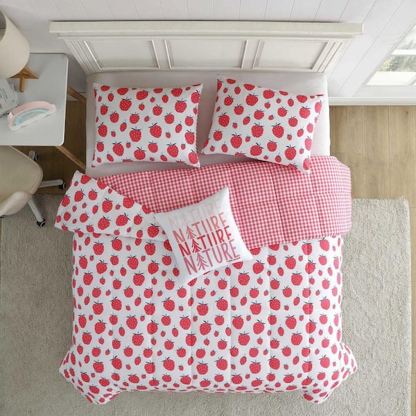 Nautica Strawberry Field 4-Piece White/Pink/Green Microfiber Full