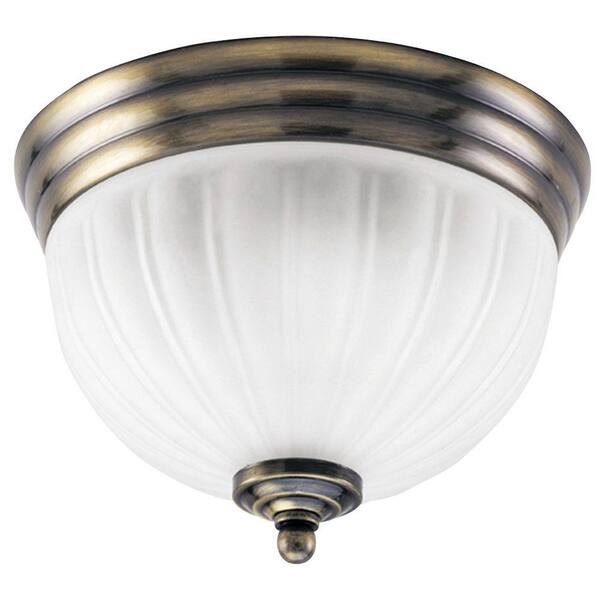 Westinghouse 2-Light Ceiling Fixture Antique Brass Interior Flush-Mount with White Glass