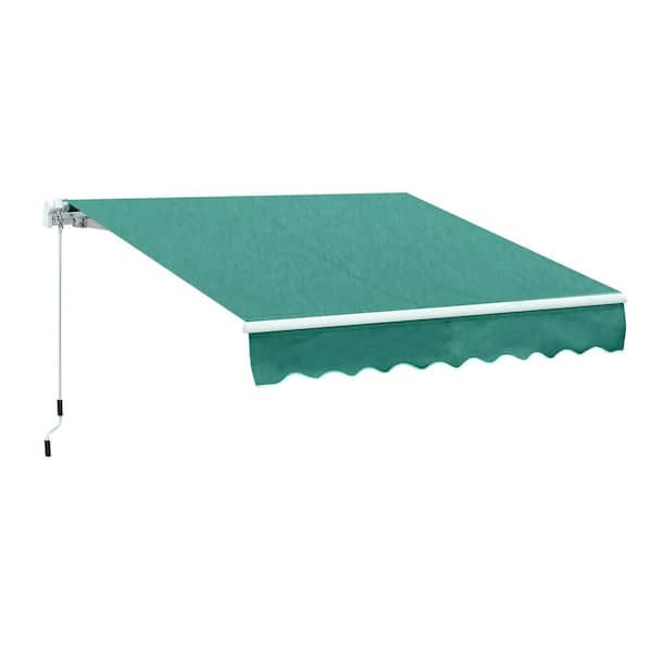 8 ft. x 10 ft. Green Retractable Awning, Patio Awnings, Sunshade Shelter w/ Manual Crank Handle