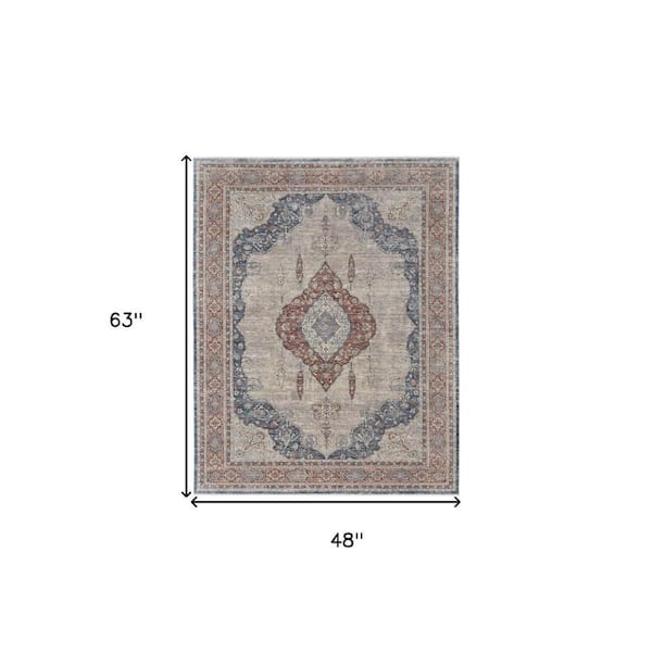 4 ft. x 6 ft. Blue, Gray Floral Area Rug
