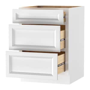 Keyport Shaker 24 in. W x 24 in. D x 34.5 in. H in Satin White Plywood Ready To Assemble Drawer Base Kitchen Cabinet