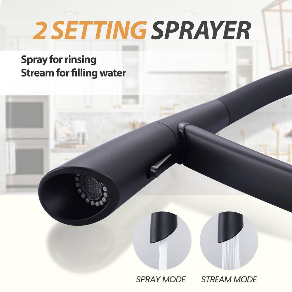 Matte Black Single-Handle Pull-Out Kitchen Faucet with Deckplate