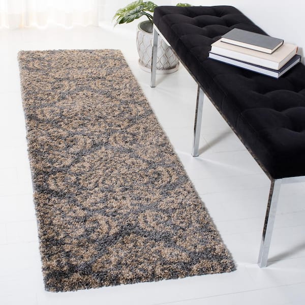 Florida Shag Gray/Beige 2 ft. x 12 ft. Floral Runner Rug