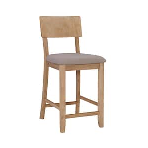 Rodman 25.2 in. Graywash High Back Wood Counter Stool with Gray Fabric Seat