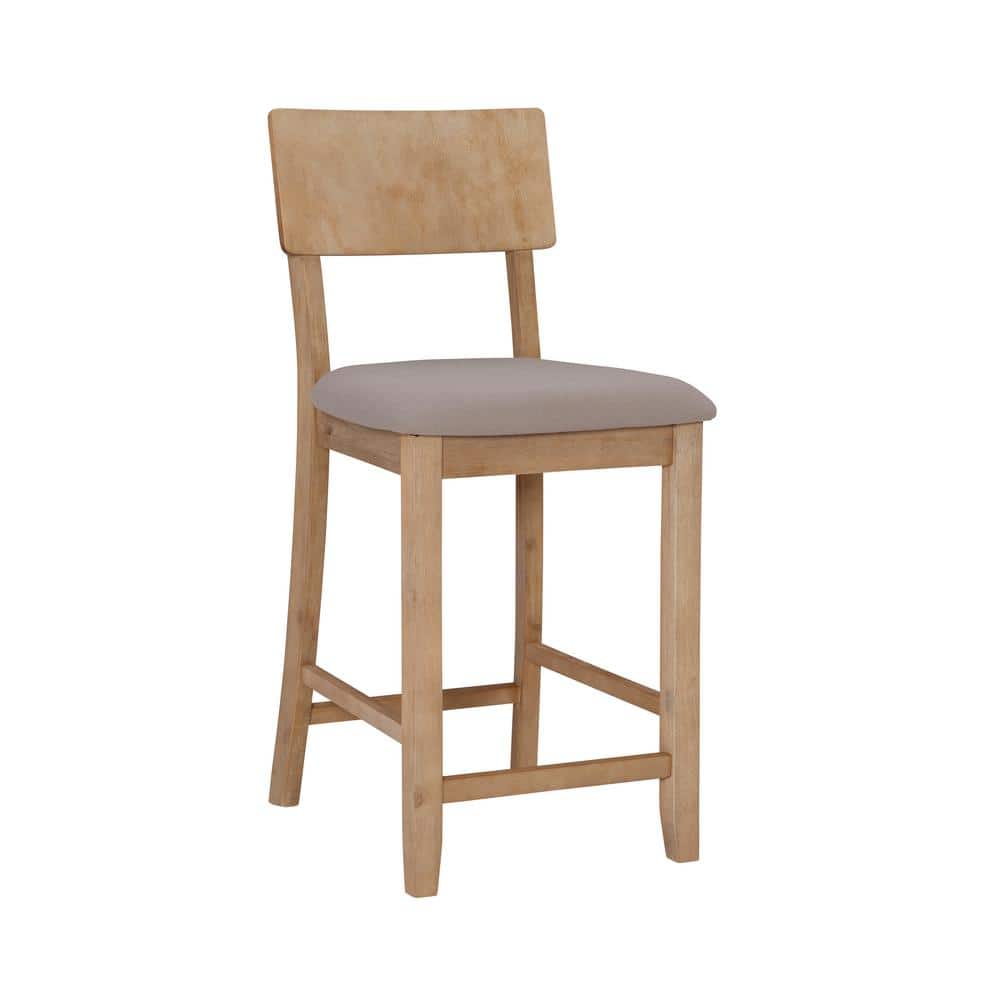 Gray Wood Backless Counter Stool with Padded Seat