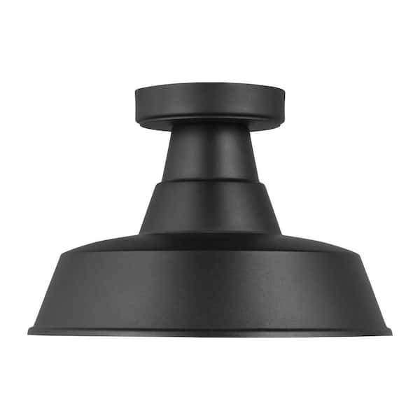 Generation Lighting Barn Light 1-Light Black Exterior Outdoor Flush Mount Ceiling Light with LED Light Bulb Included