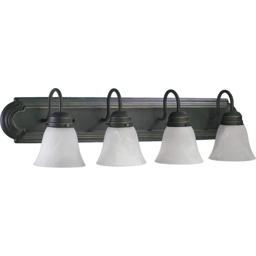 Old World Nickel 4-Light Vanity with Faux Alabaster Glass