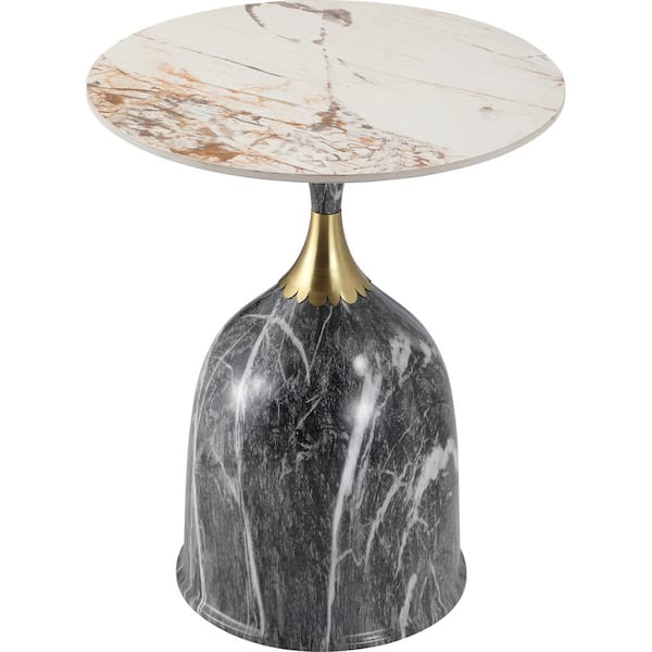 Sintered Stone 17.7 in. Side Table Round Accent Table with Stainless Steel Base Chic End Table Oslo Series in Grey