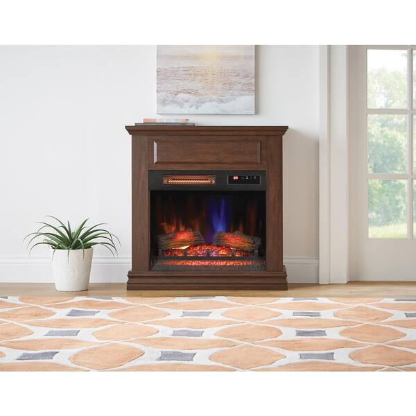 StyleWell Wheaton 31 in. Freestanding Wooden Wall Mantel Electric Fireplace  in Simply Brown 149018 - The Home Depot