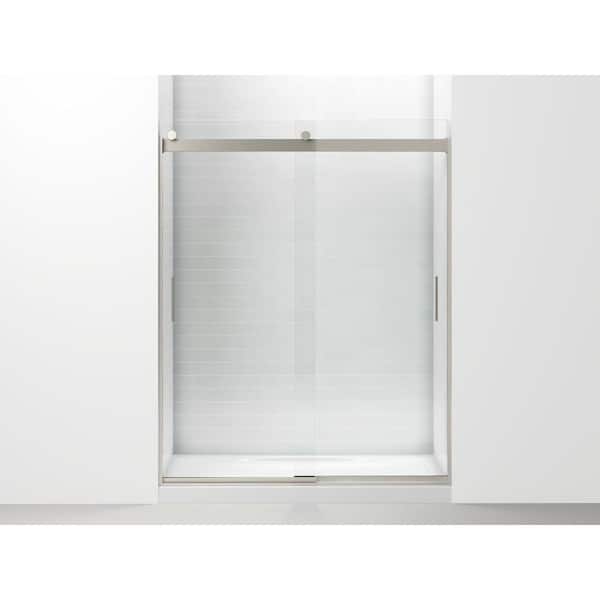 KOHLER Levity 57-60 in. W x 74 in. H Semi-Frameless Sliding Shower Door in Nickel with 1/4 in. Thick Clear Glass