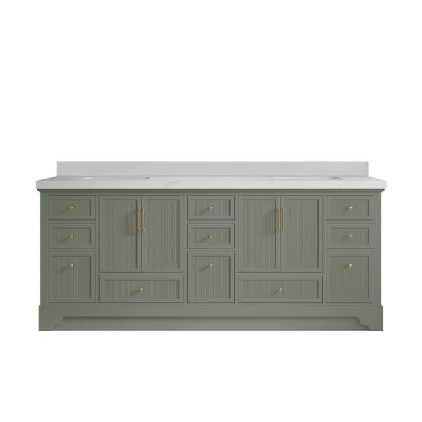 Willow Collections Alys 84 in. W x 22 in. D x 36 in. H Double Sink Bath Vanity in Evergreen with 2 in. Calacatta Sienna Qt. Top