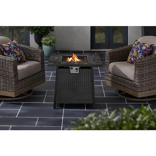 Home Decorators Collection Tucson 30 in. x 25.5 in. Square Steel Black Marble Tile Top LP Gas Fire Pit