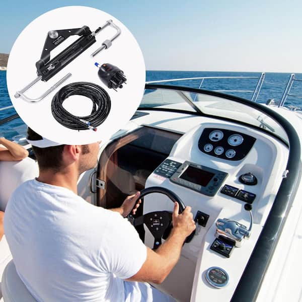 Hydraulic Outboard Steering Kit, 150HP, Marine Boat Hydraulic Steering System, with Helm Pump Two-Way Lock Cylinder