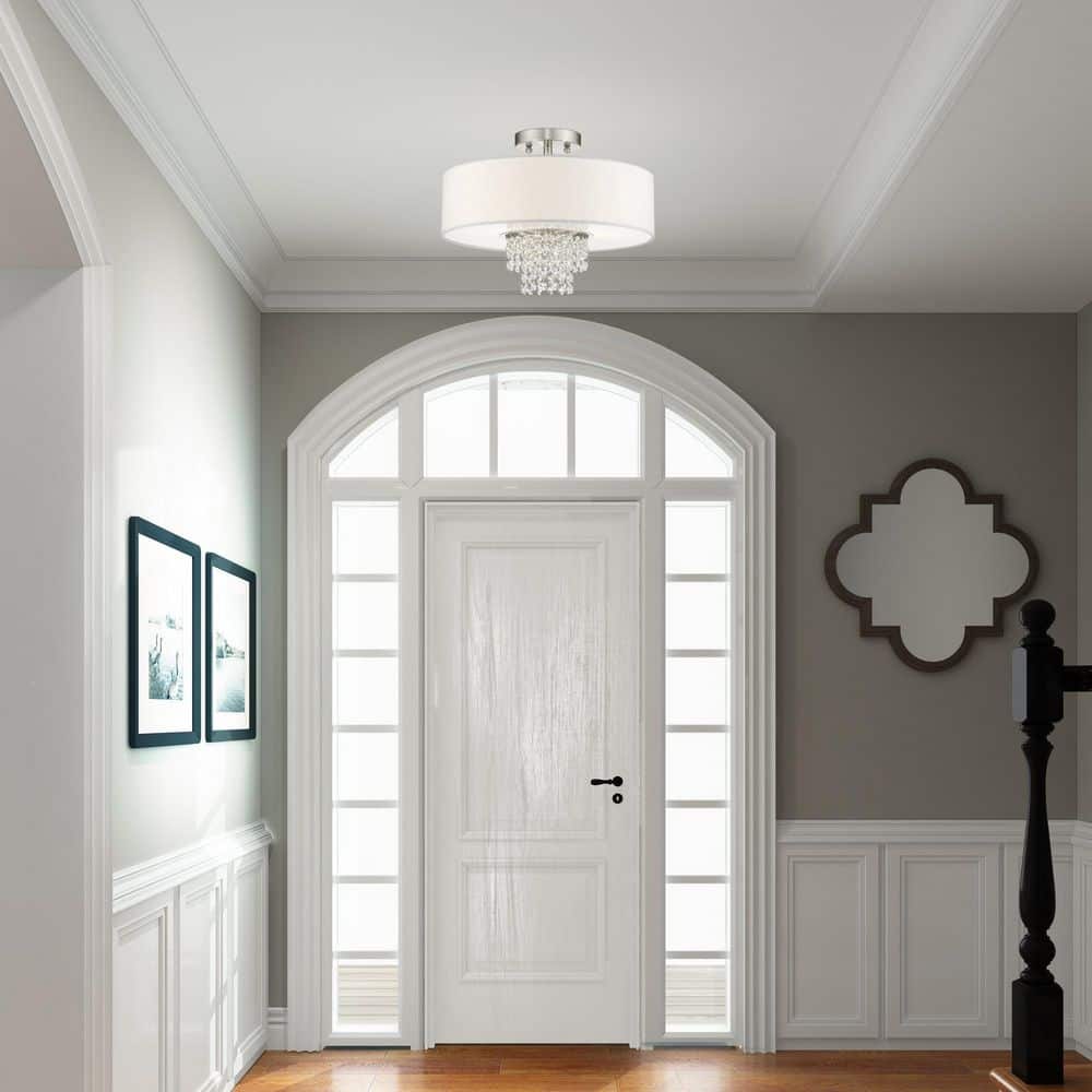 Carlisle Brushed Nickel 3-Light Semi-Flush Mount with Crystal Accents