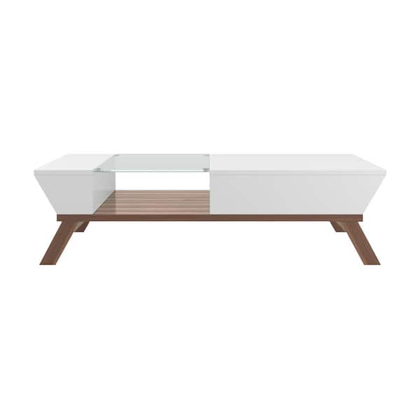 Furniture of America Fawren 47.3 in. White Rectangle Wood Coffee Table with 1-Shelf