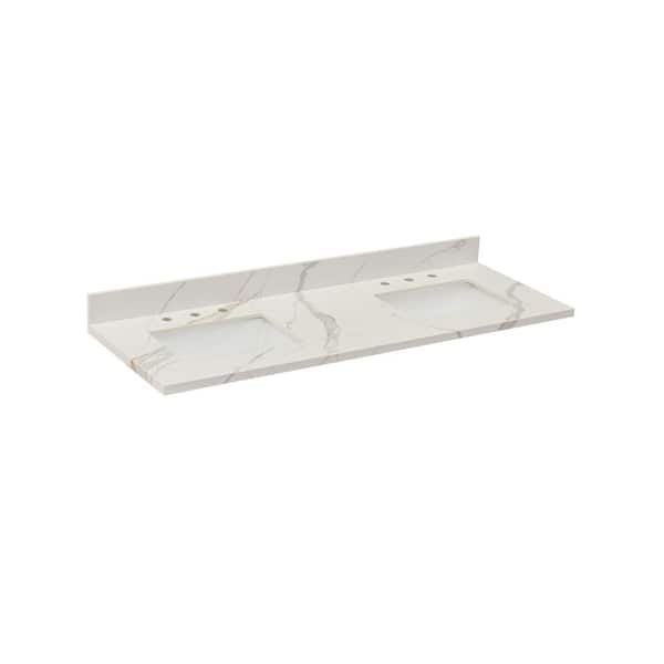 Altair Eivissa 61 in. W x 22 in. D Sintered Stone Vanity Top in Calacatta White with White Rectangular Double Sinks