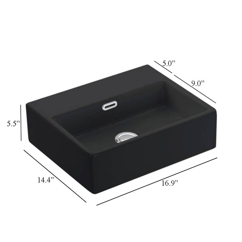 Quattro 16.9'' Gloss Black Ceramic Bathroom Sink