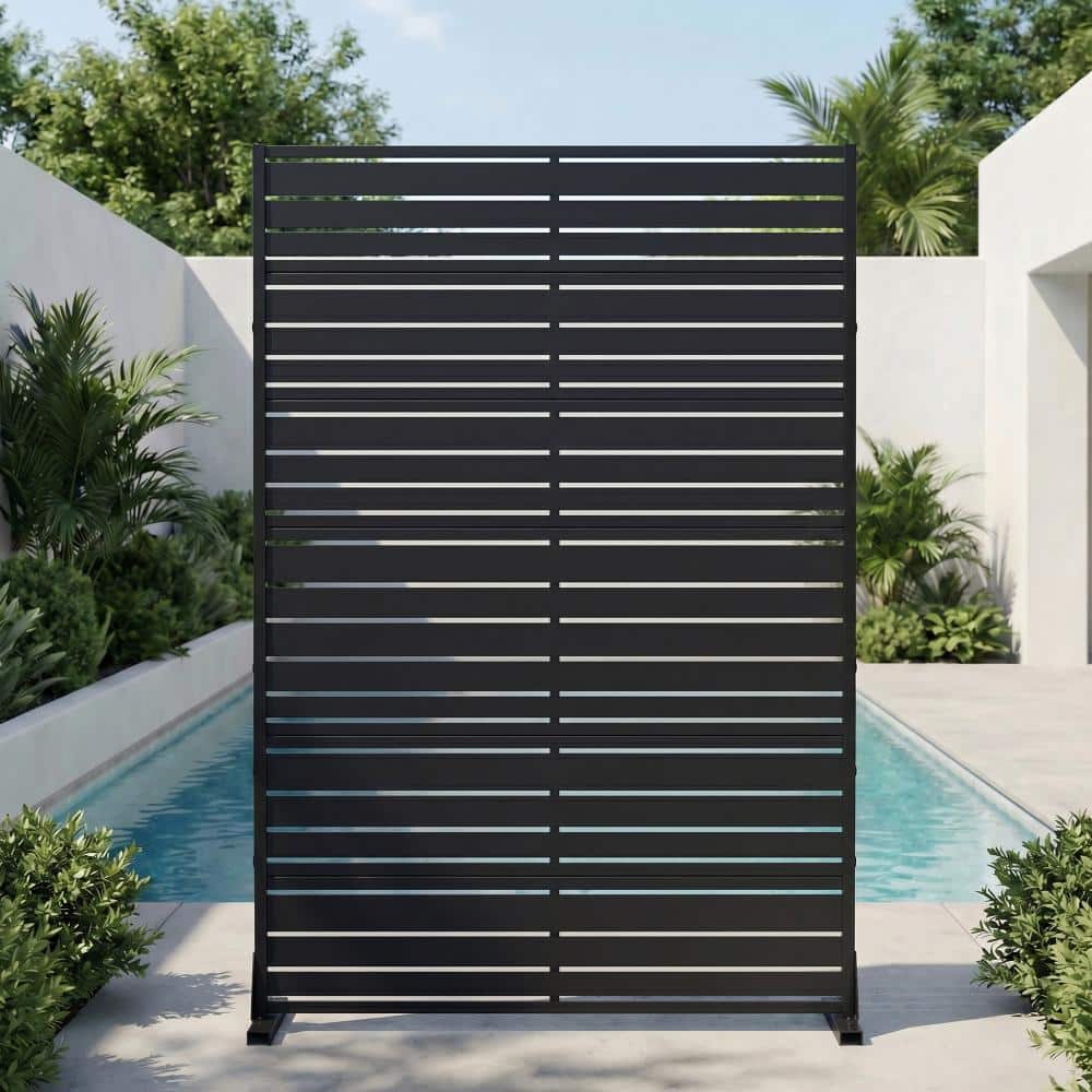 47 in. W x 72 in. H Black Galvanized Metal Louvered Outdoor Patio Divider Screen (2-Pack) price history on PriceWatchPro