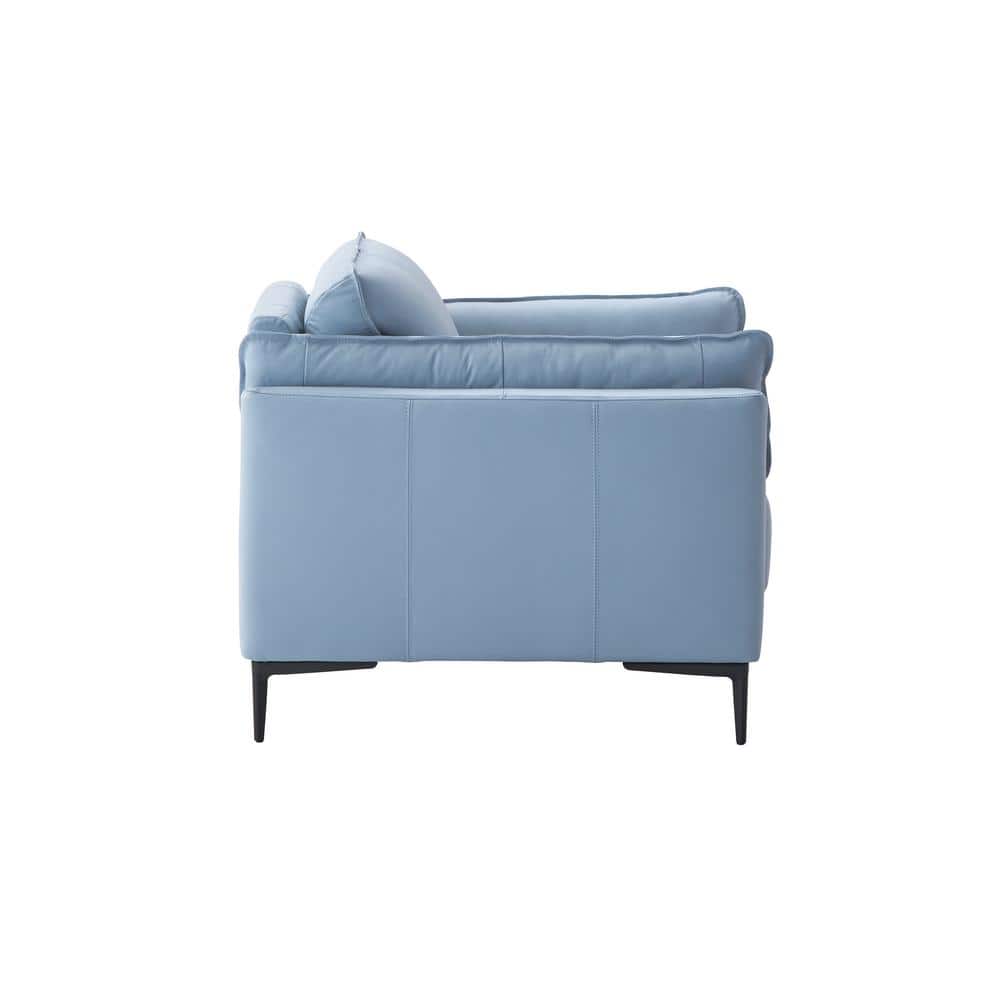 Light Blue Leather and Black Wood Accent Chair
