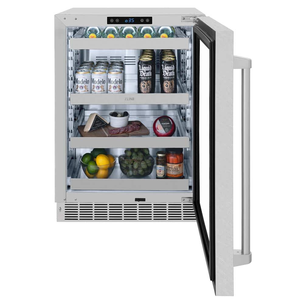 24" Stainless Steel Undercounter Beverage Fridge with Glass Door