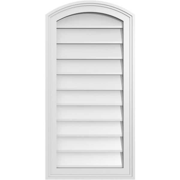 Ekena Millwork 16 in. x 32 in. Arch Top Surface Mount PVC Gable Vent: Functional with Brickmould Frame