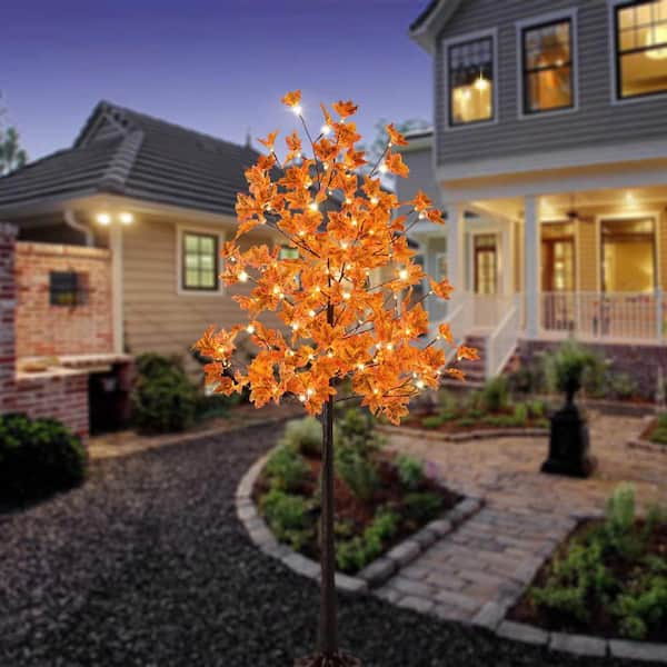 24 LED Lighted Tabletop Fall Maple Tree With Warm White Xmas Decor Lights NEW 