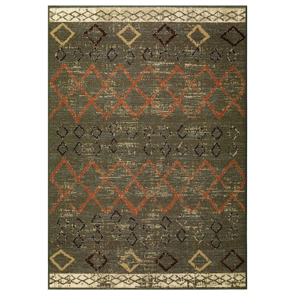 Unbranded Green Polypropylene 5 ft. x 7 ft. Geometric Indoor Area Rug