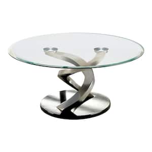 Nevington 38 in. Satin Plated and Black Round Glass Top Coffee Table