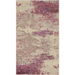 Ivory and Pink 2 ft. x 4 ft. Abstract Area Rug