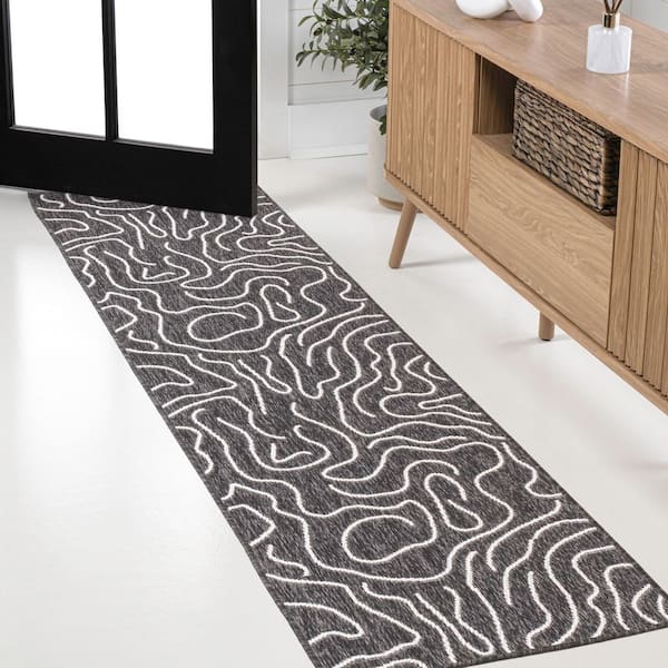 Nolan Modern Coastal Organic Shapes Black/Cream 2 ft. x 8 ft. Indoor/Outdoor Runner Rug