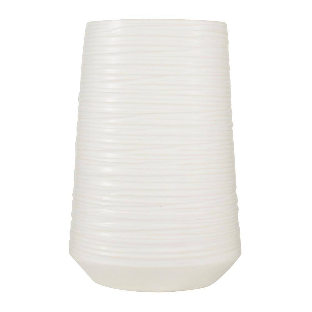 White Porcelain Ribbed Table Vase with Wide Opening