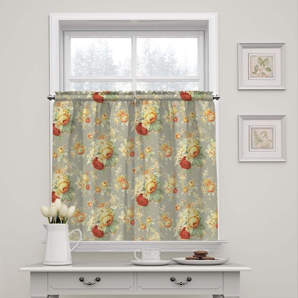 Waverly Clay Floral Rod Pocket Room Darkening Curtain - 52 in. W x 36 in. L