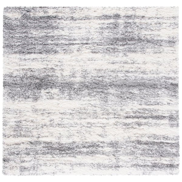 Iceland Shag 7 ft. x 7 ft. Ivory/Gray Distressed Striped Square Area Rug