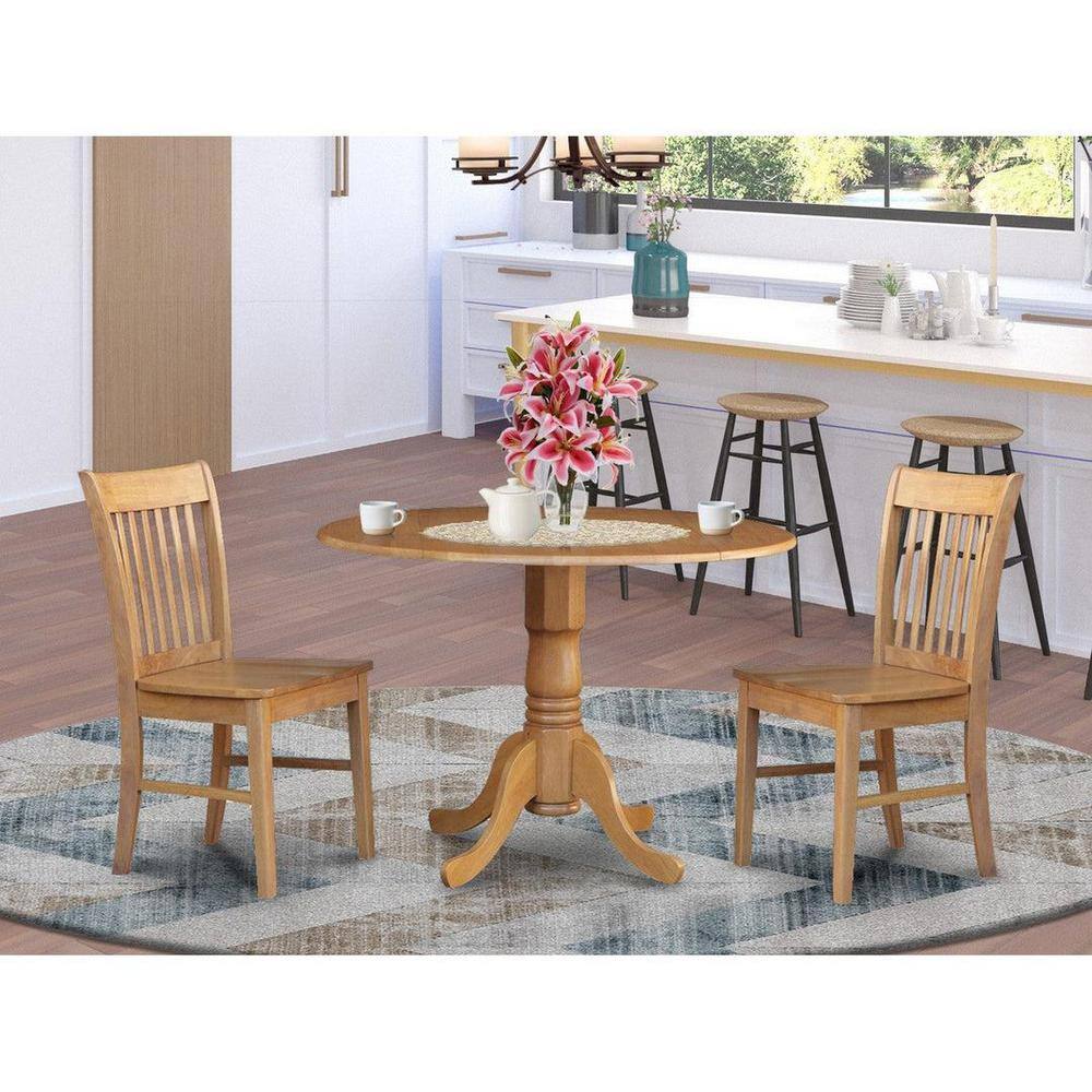 Natural Oak 3-Piece Round Drop Leaf Dining Set
