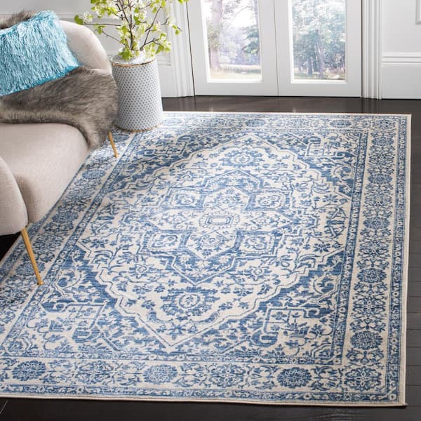 Brentwood Navy/Light Gray Doormat 3 ft. x 5 ft. Distressed Border Medallion Area Rug