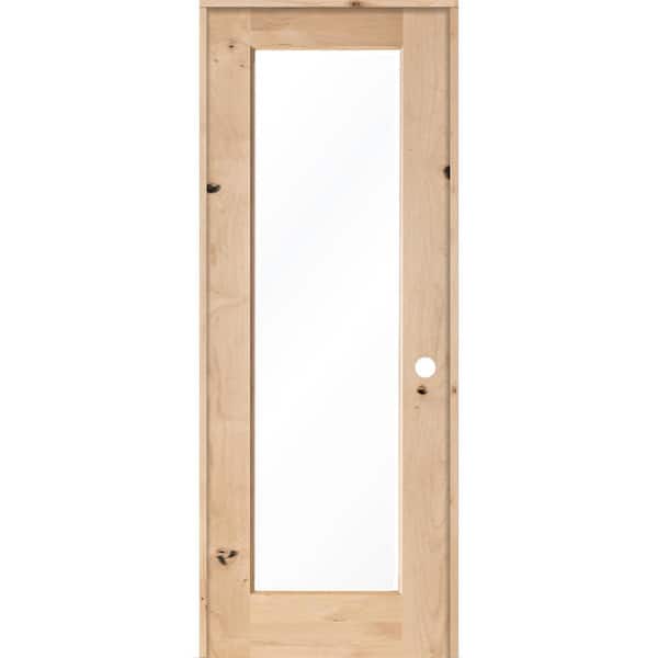 Krosswood Doors 32 in. x 96 in. Rustic Knotty Alder 1-Lite with Solid Core Left-Hand Wood Single Prehung Interior Door