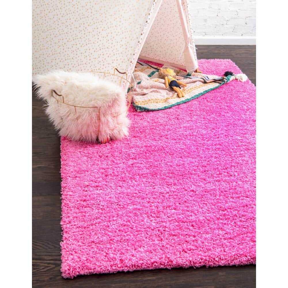 Taffy Pink Plush Rectangular Shag Area Rug for Easy Care