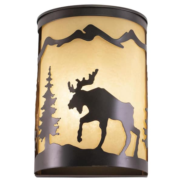VAXCEL Yellowstone 1-Light Bronze Rustic Moose Tree Flush Indoor Outdoor Wall Sconce